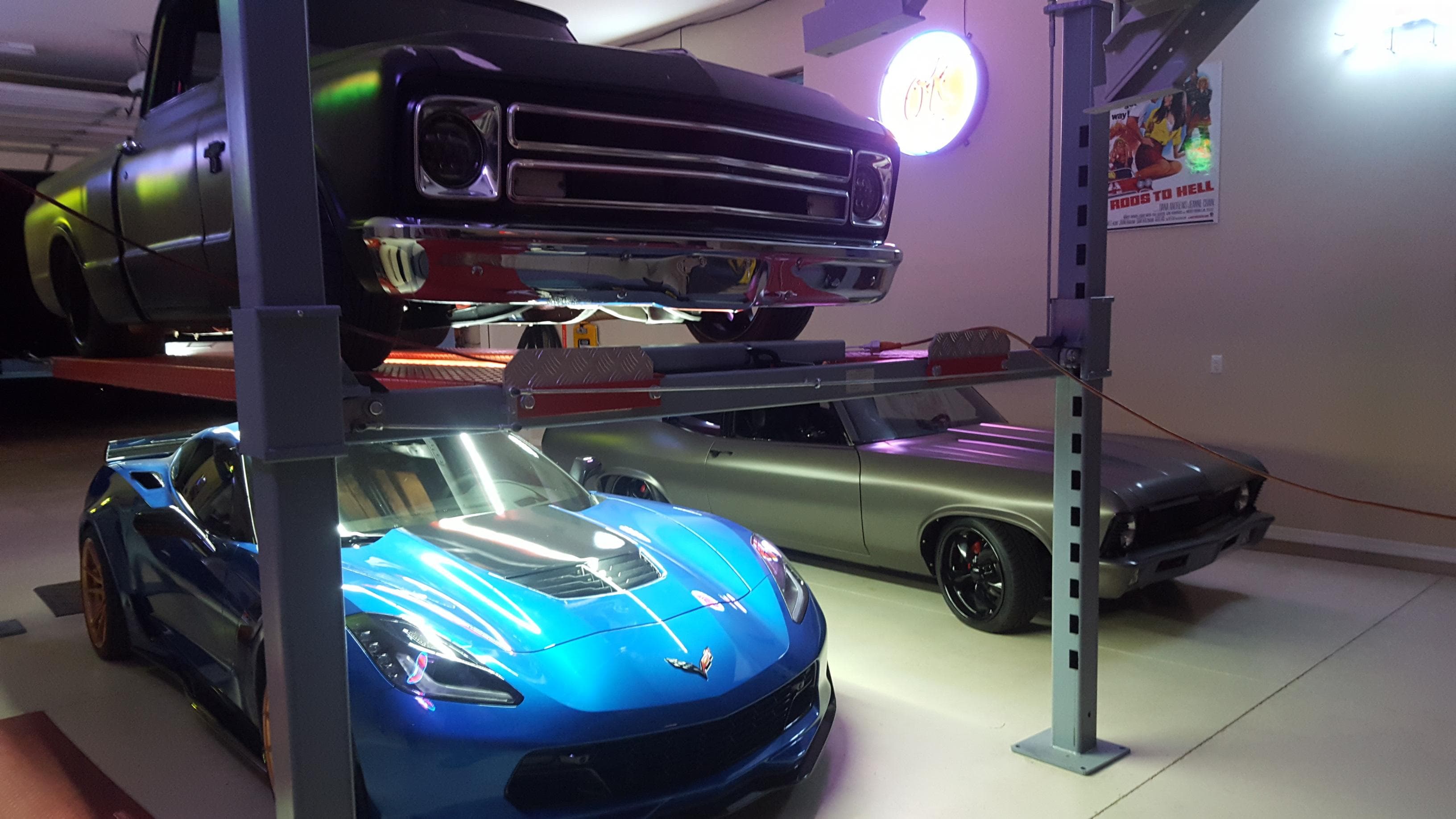 LED Lift Lighting installed in garage